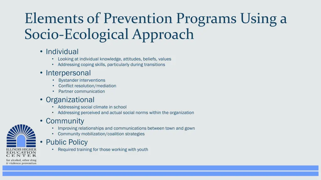 elements of prevention programs using a socio