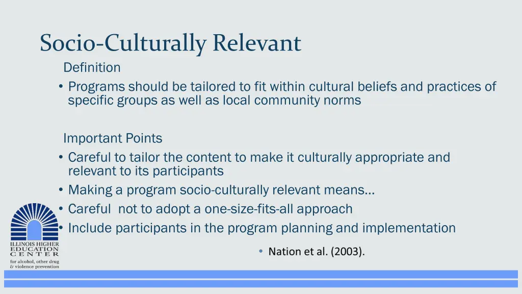 socio culturally relevant definition programs