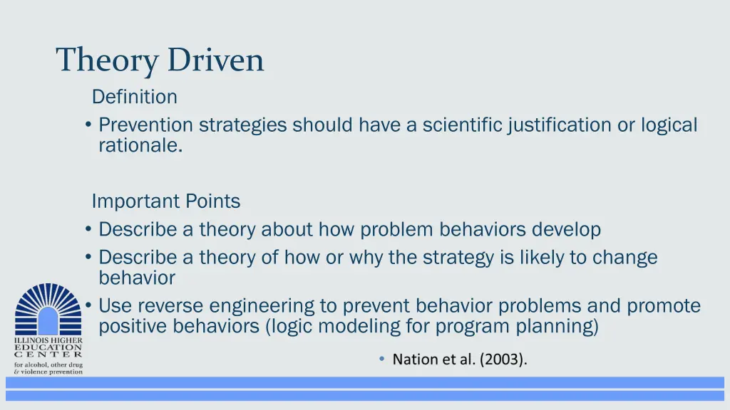 theory driven definition prevention strategies