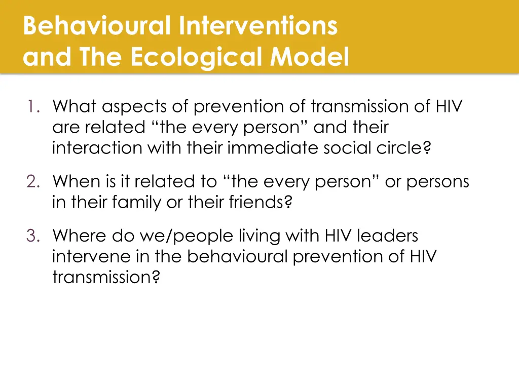 behavioural interventions and the ecological model