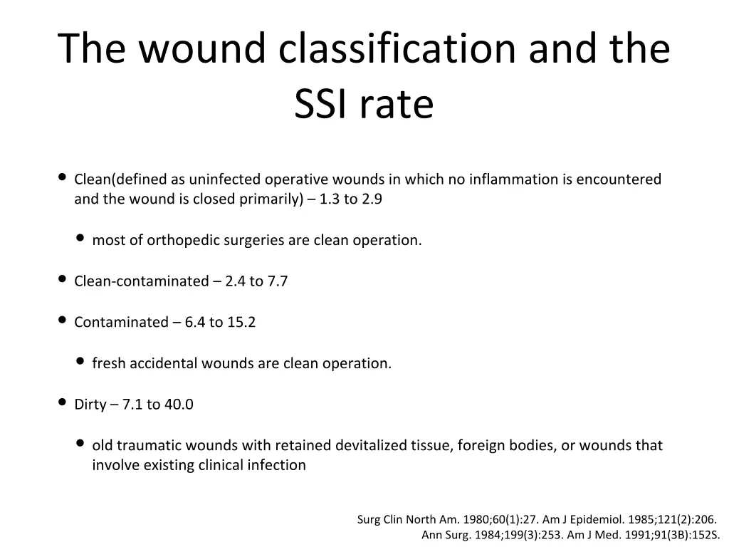 the wound classification and the ssi rate