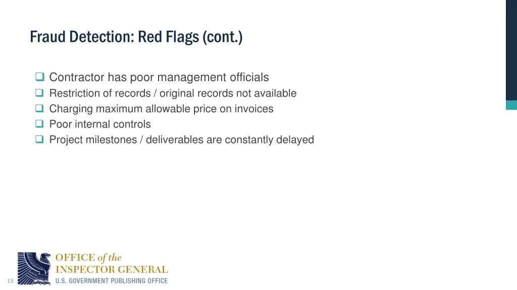 fraud detection red flags cont