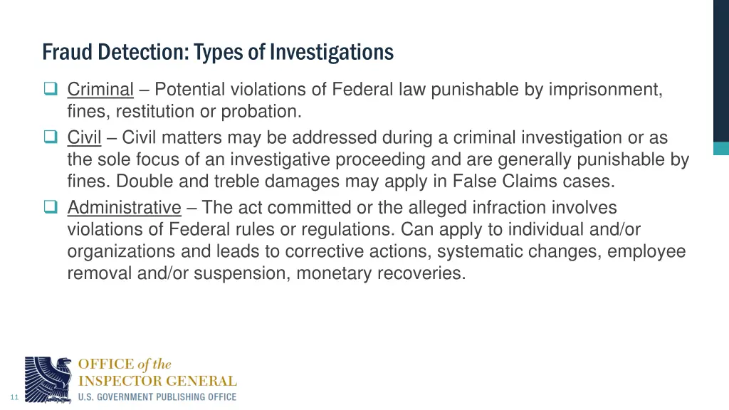 fraud detection types of investigations