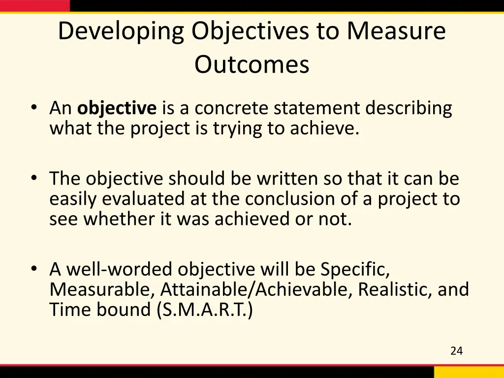 developing objectives to measure outcomes