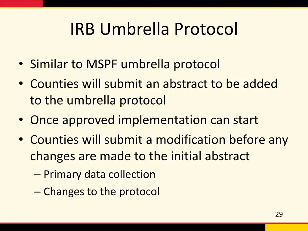 irb umbrella protocol