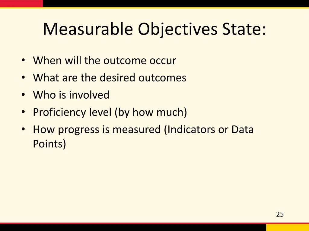 measurable objectives state