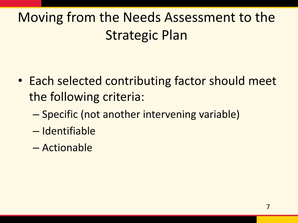 moving from the needs assessment to the strategic