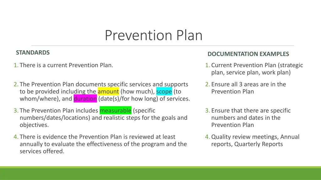 prevention plan