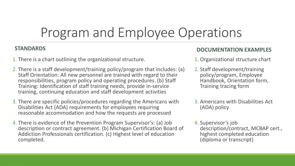 program and employee operations