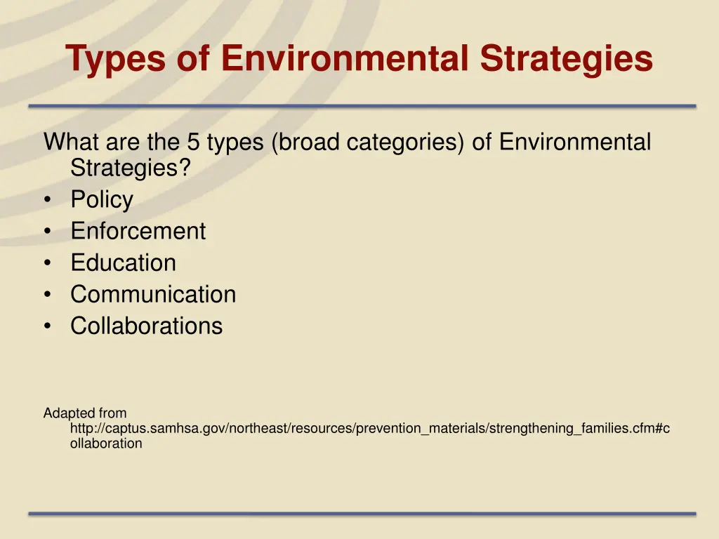 types of environmental strategies