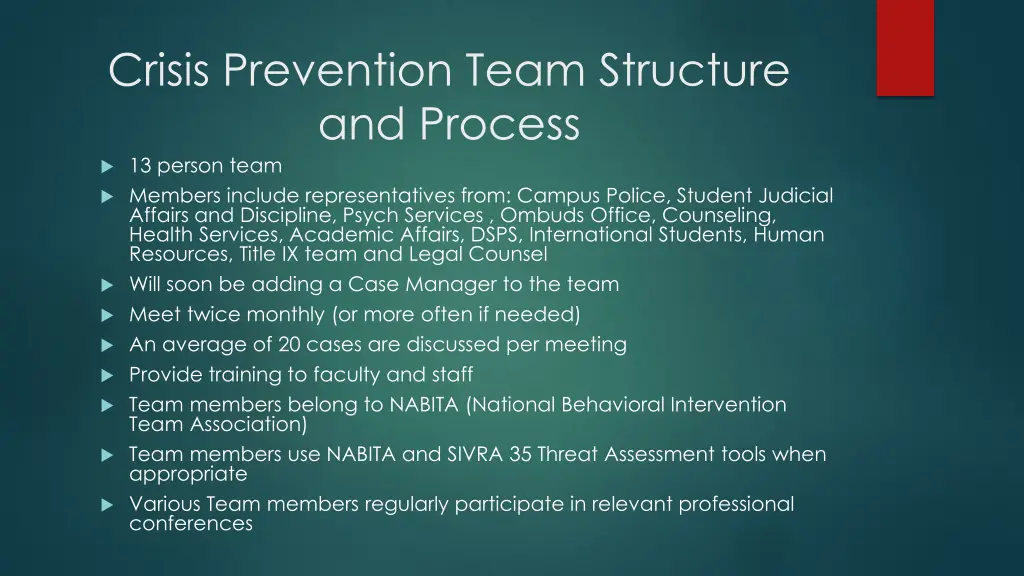 crisis prevention team structure and process