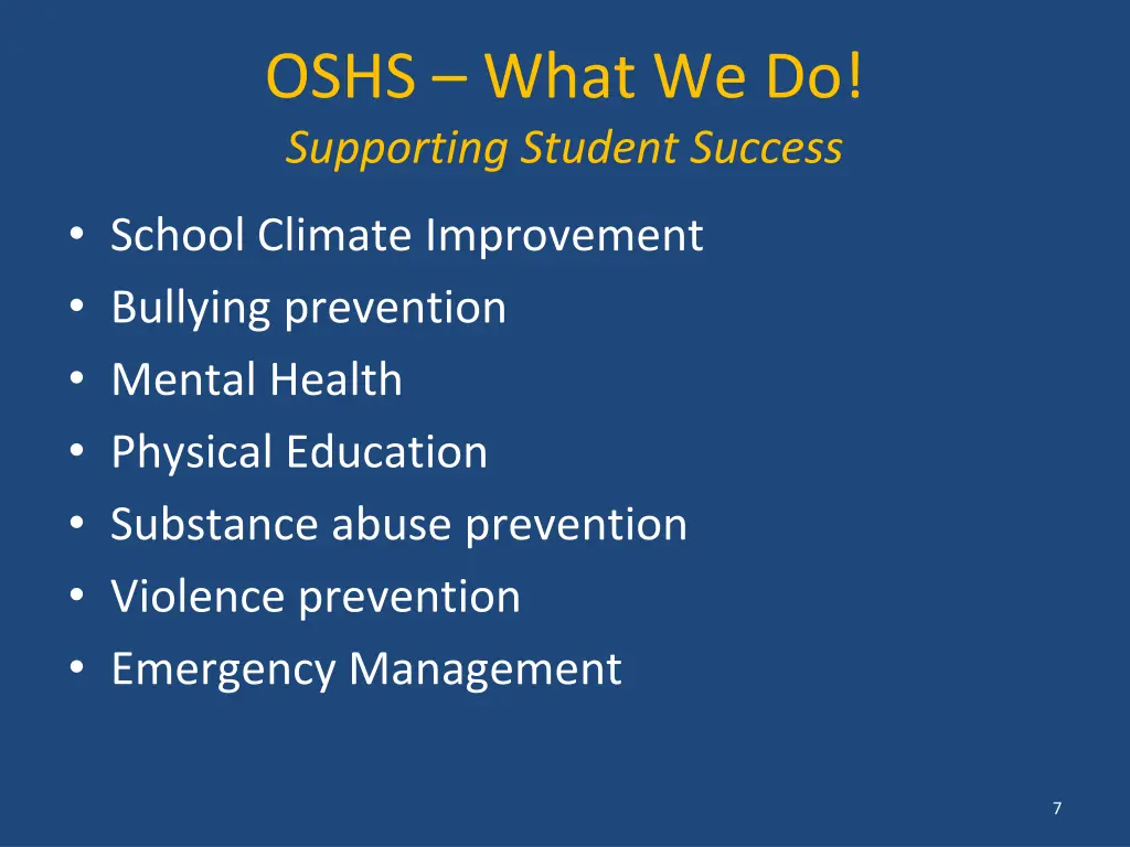 oshs what we do supporting student success