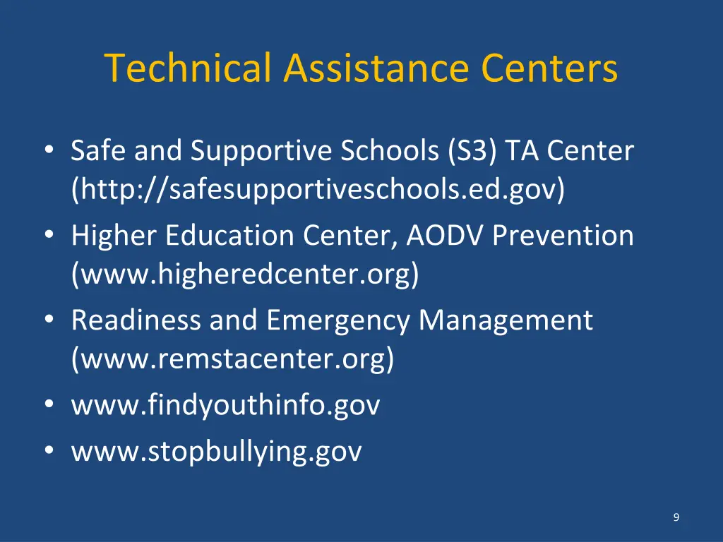 technical assistance centers