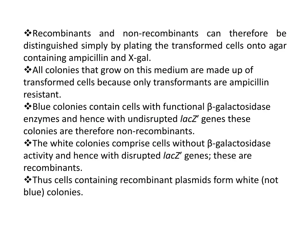 recombinants and non recombinants can therefore