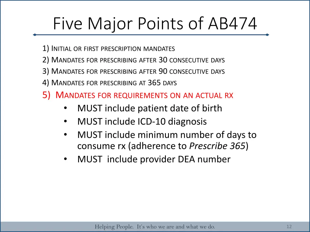 five major points of ab474 4