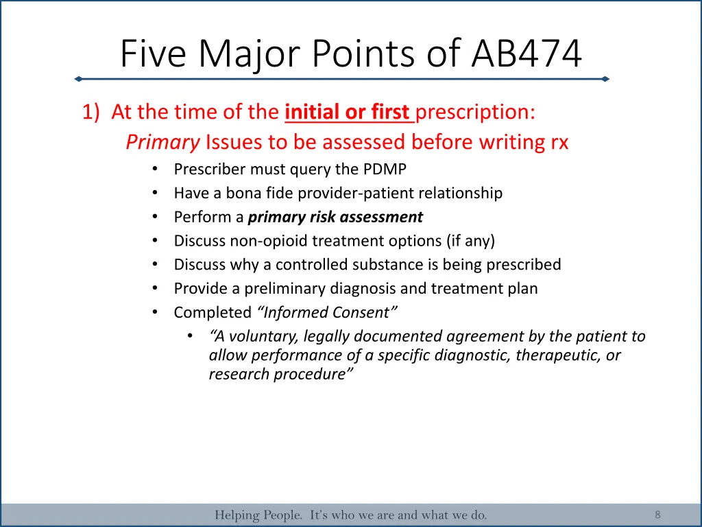 five major points of ab474