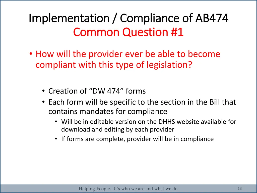 implementation compliance of ab474 implementation