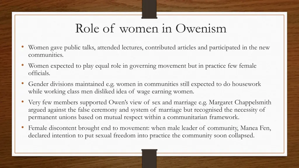 role of women in owenism