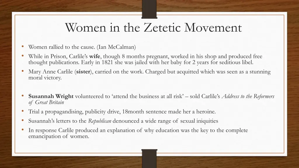 women in the zetetic movement