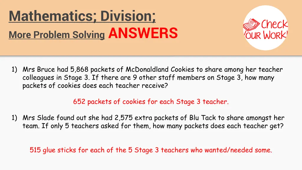 mathematics division more problem solving answers