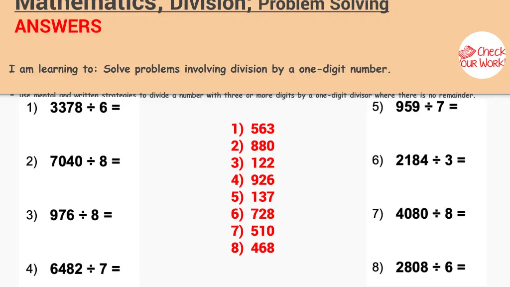 mathematics division problem solving answers