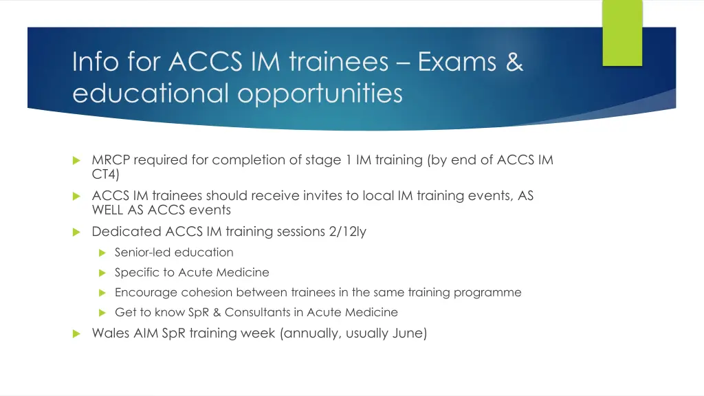 info for accs im trainees exams educational