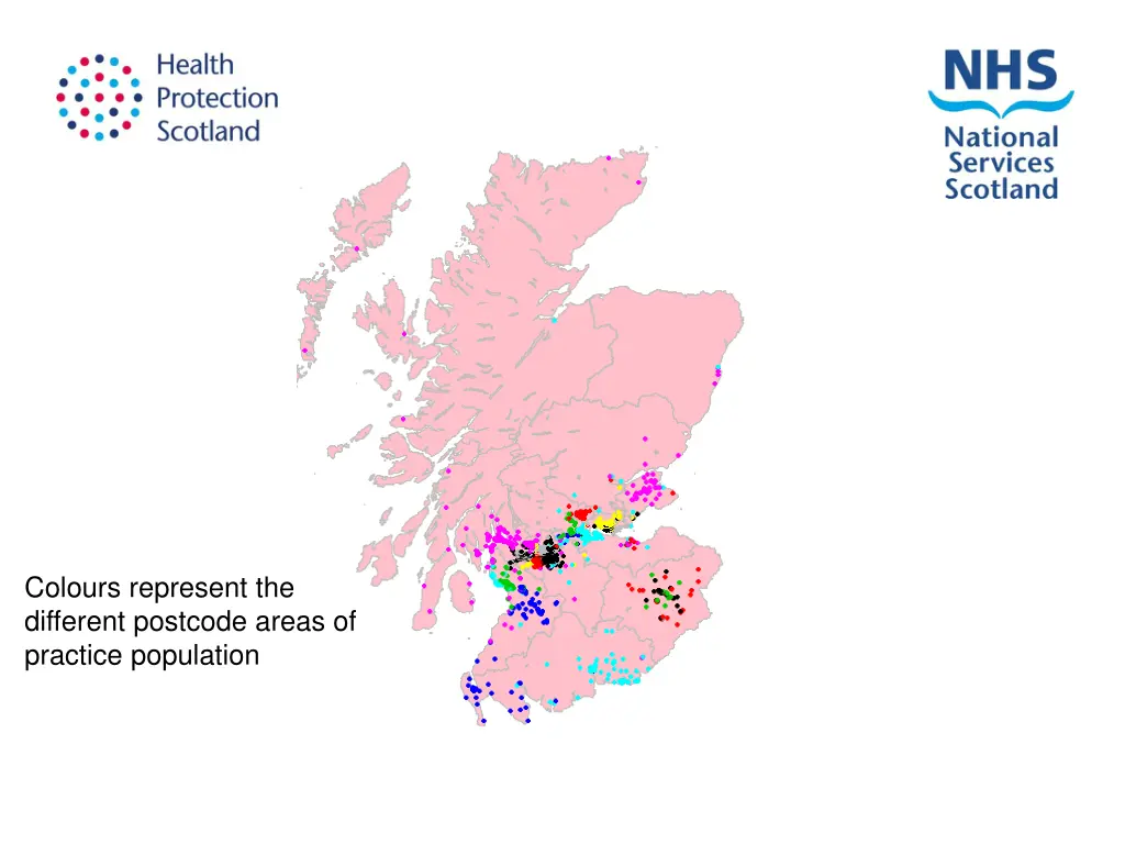 colours represent the different postcode areas