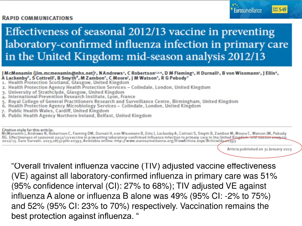 overall trivalent influenza vaccine tiv adjusted