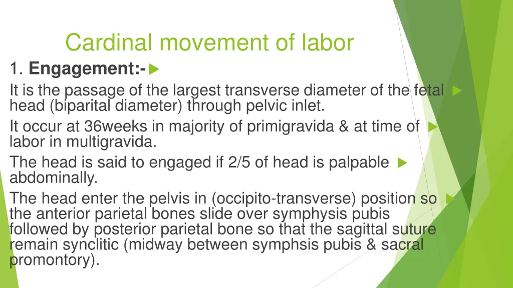 cardinal movement of labor 1 engagement