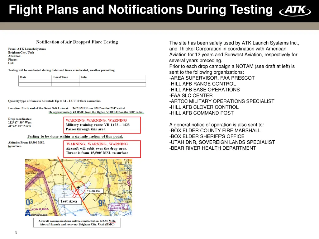 flight plans and notifications during testing