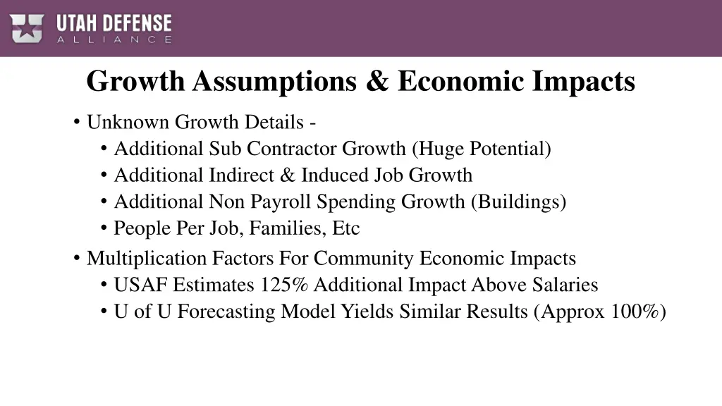 growth assumptions economic impacts