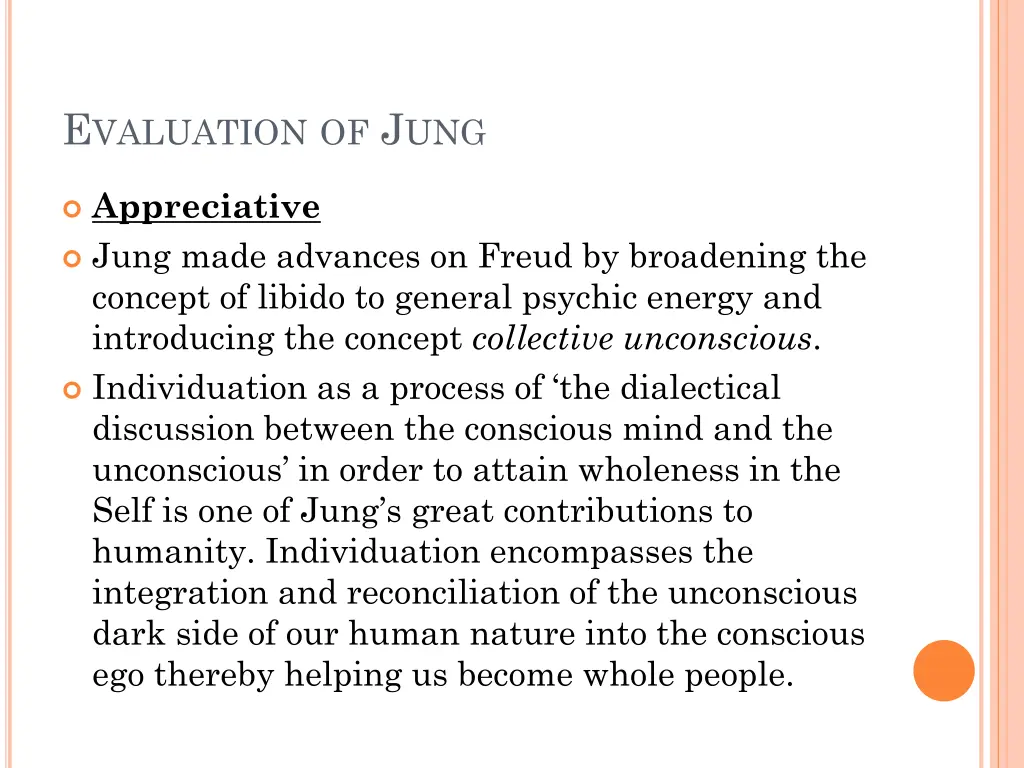 e valuation of j ung