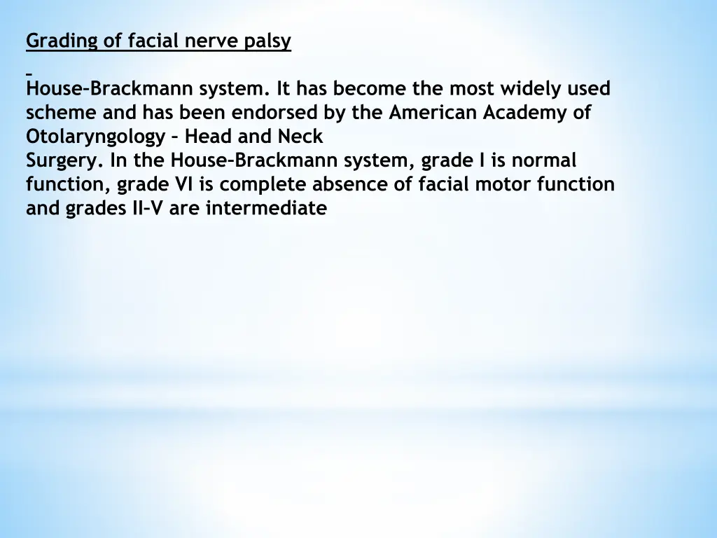 grading of facial nerve palsy