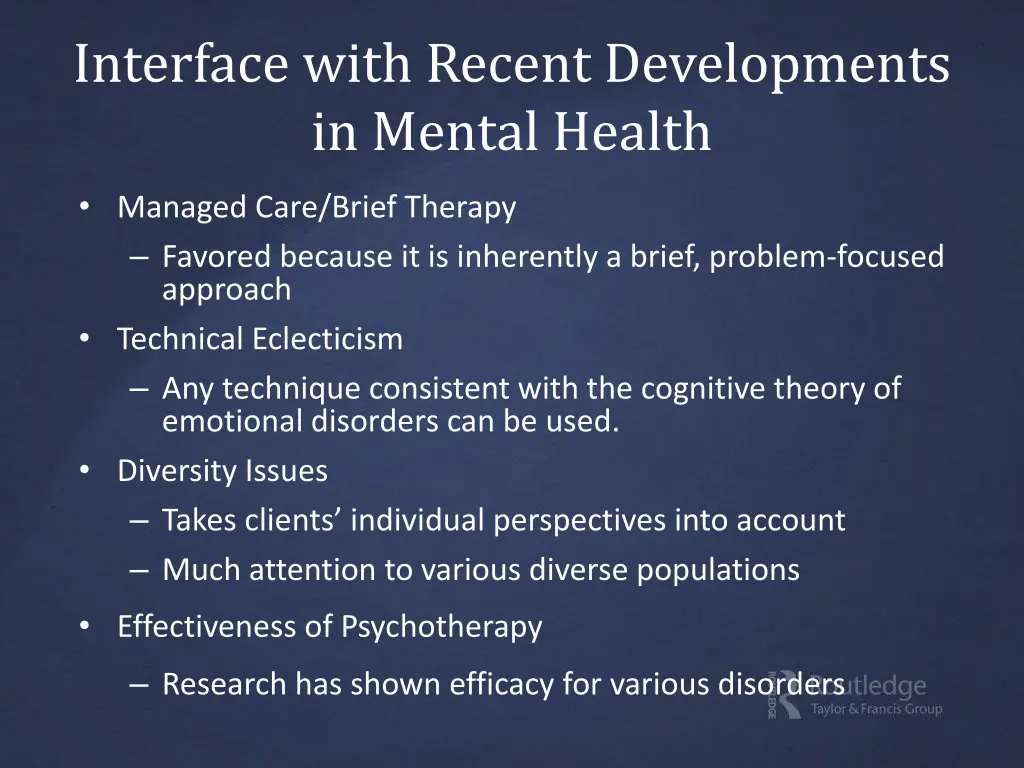 interface with recent developments in mental 1