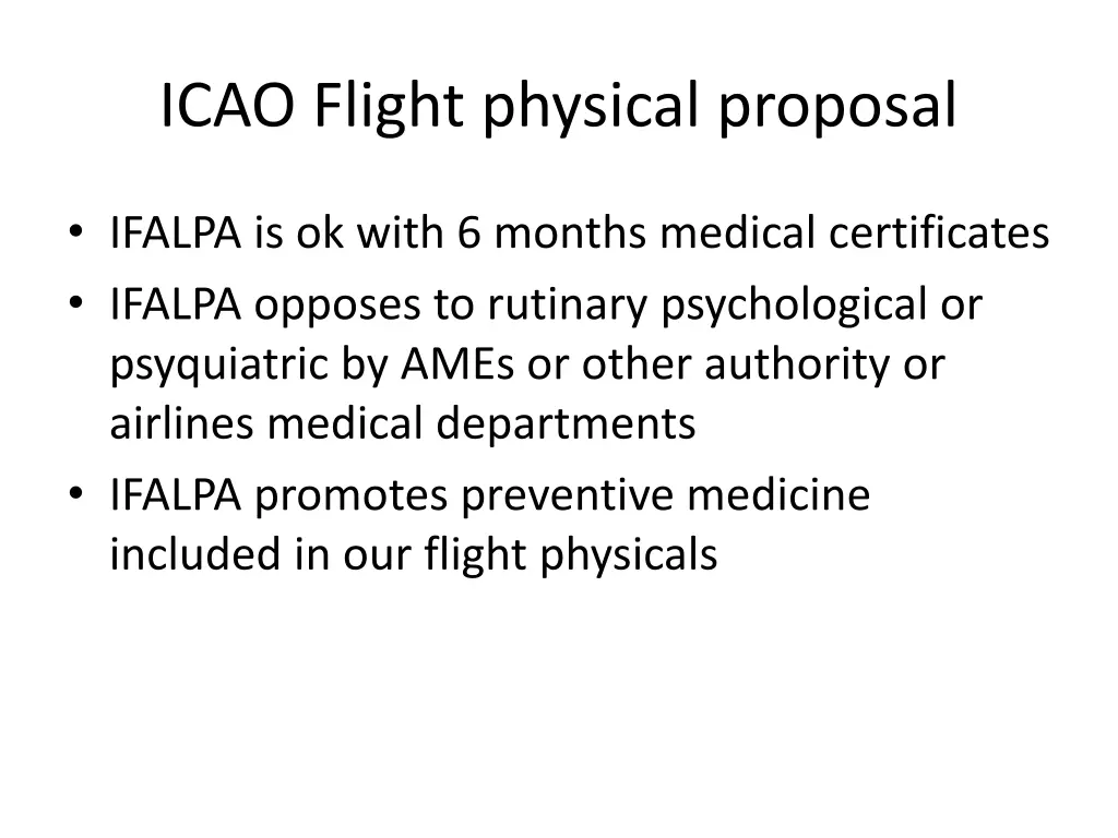 icao flight physical proposal 1