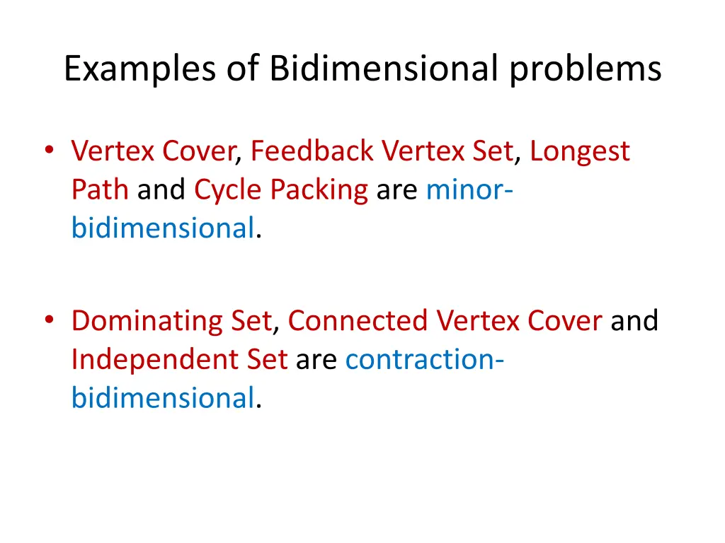 examples of bidimensional problems