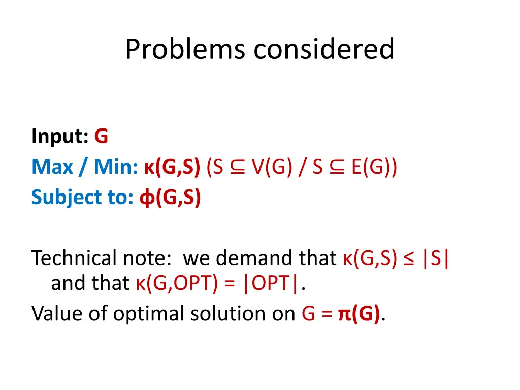 problems considered