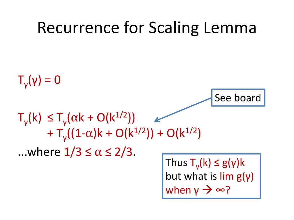 recurrence for scaling lemma