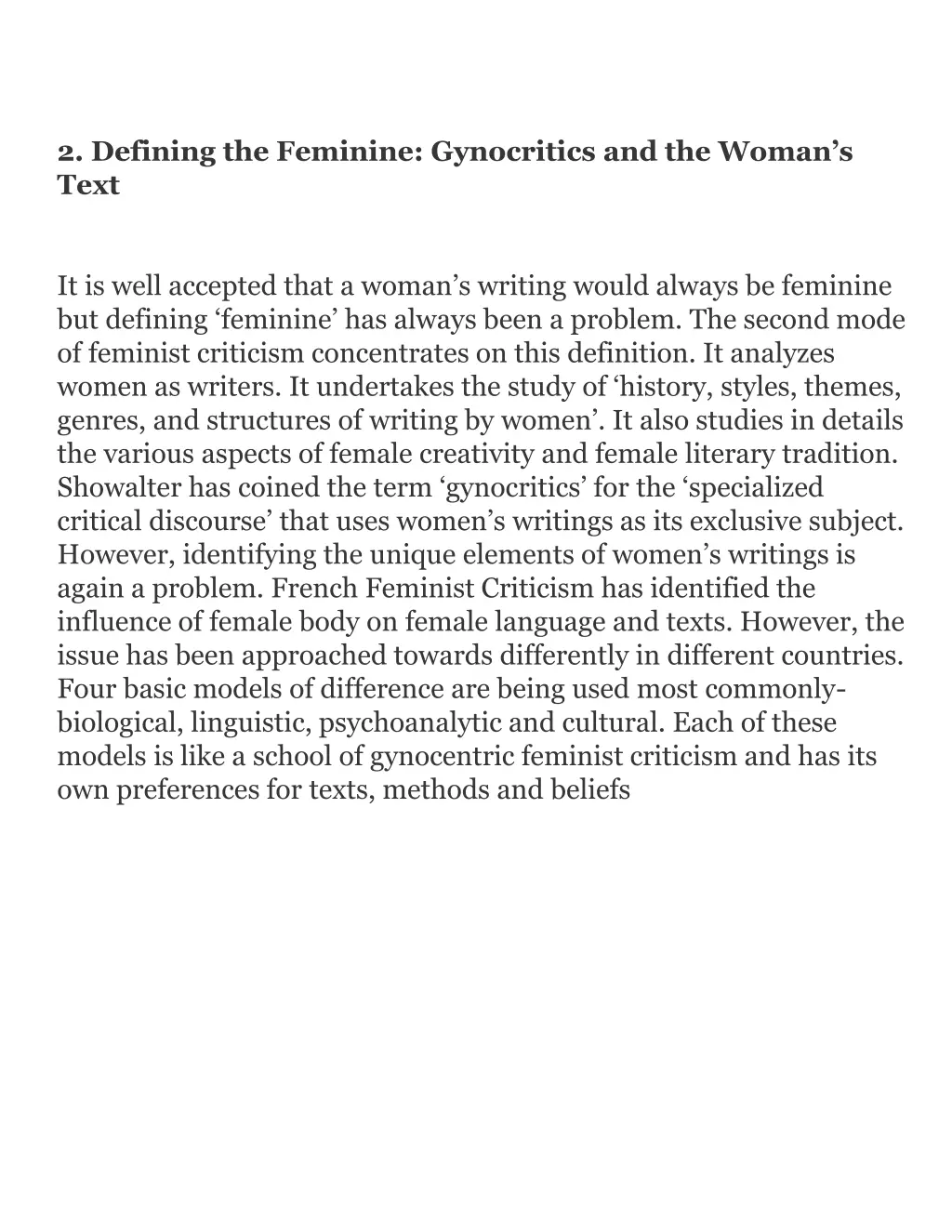 2 defining the feminine gynocritics and the woman