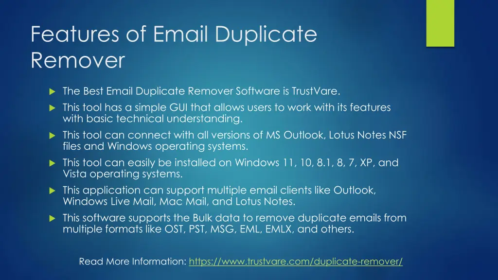 features of email duplicate remover