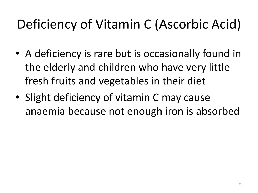 deficiency of vitamin c ascorbic acid