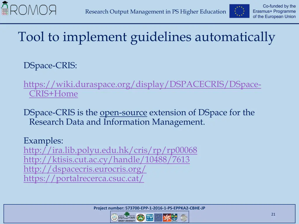 research output management in ps higher education 19