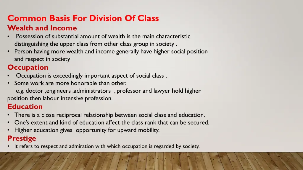 common basis for division of class wealth