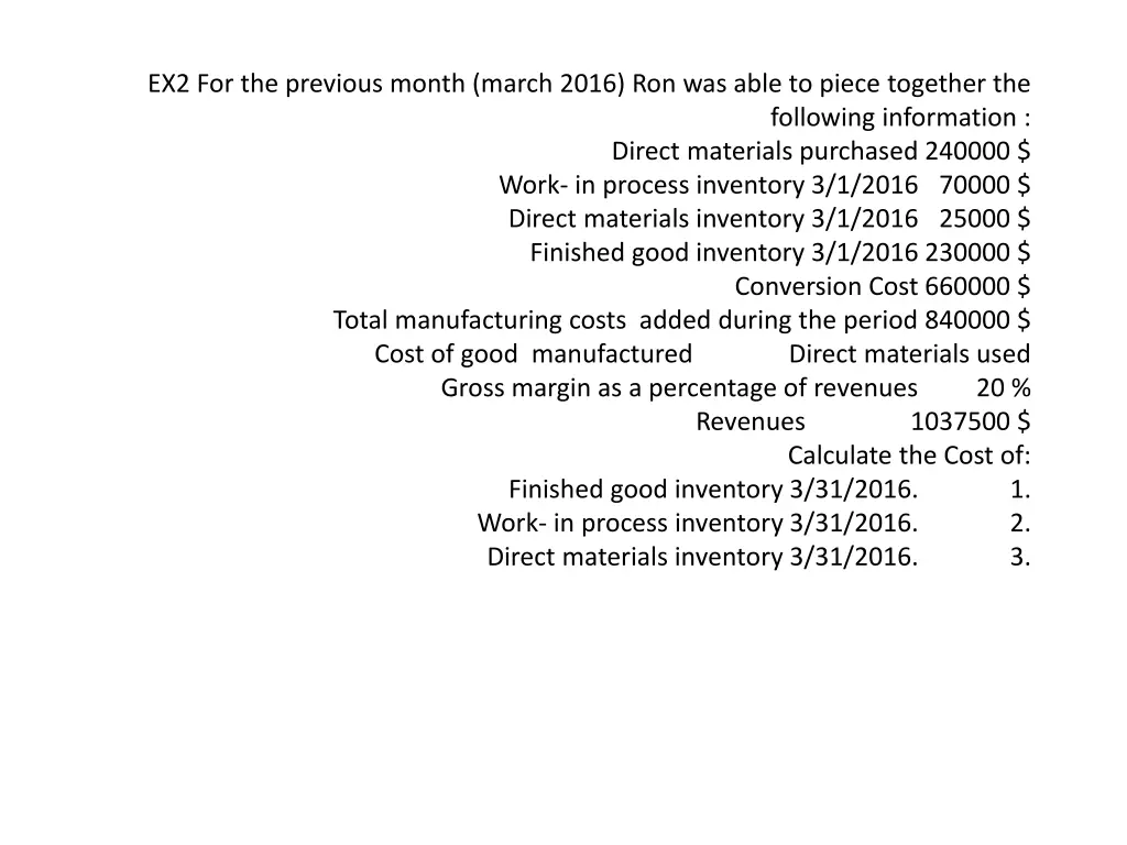 ex2 for the previous month march 2016