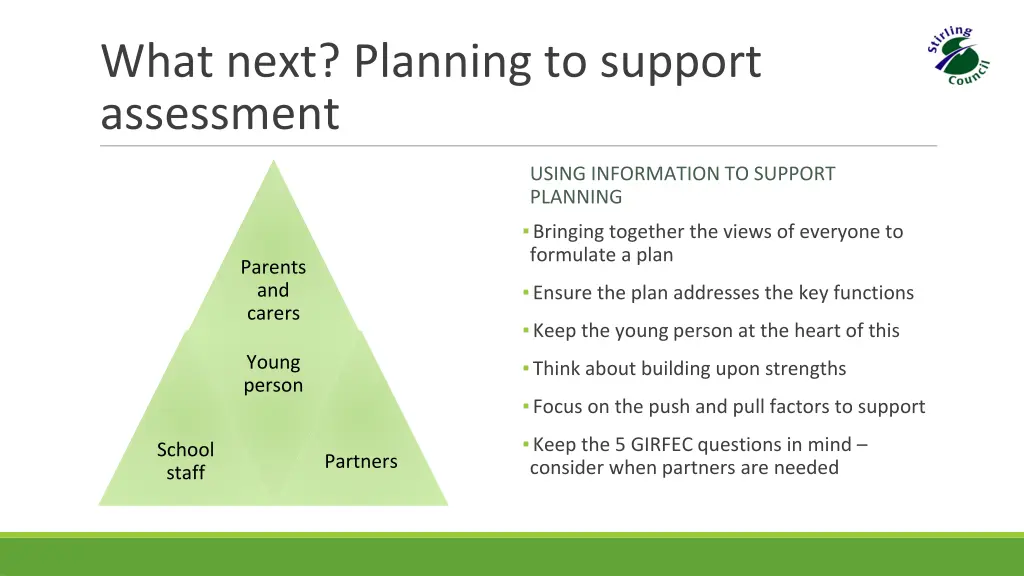 what next planning to support assessment