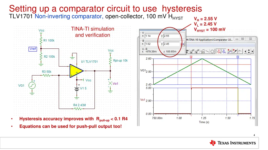 setting up a comparator circuit to use hysteresis 1