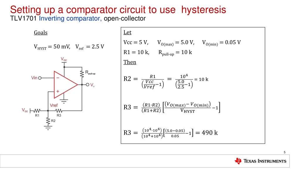 setting up a comparator circuit to use hysteresis 2