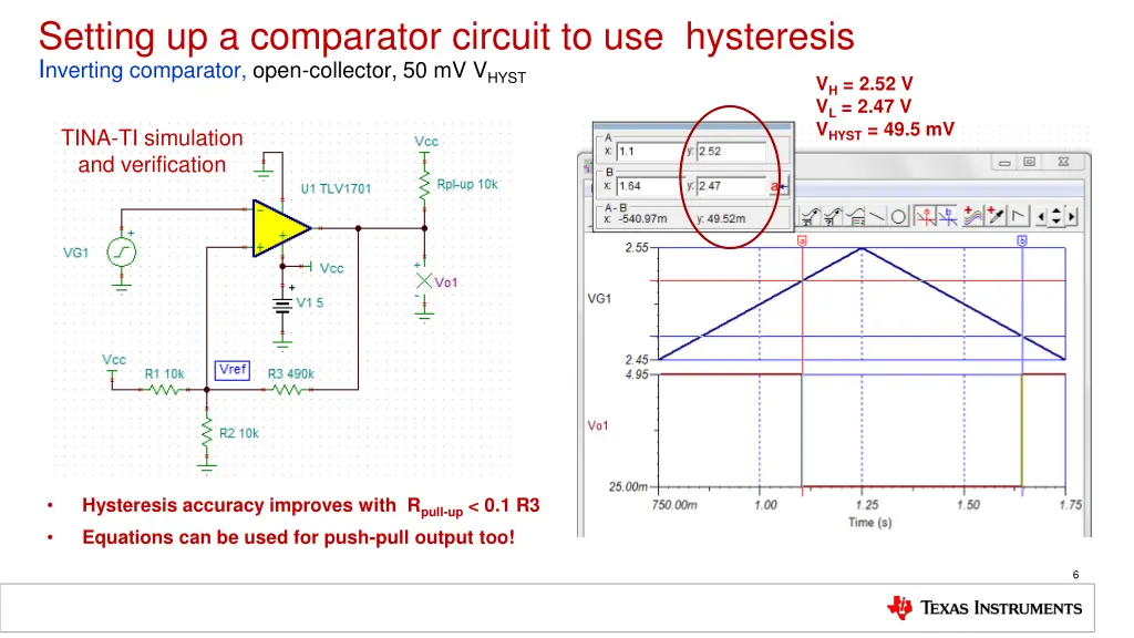 setting up a comparator circuit to use hysteresis 3