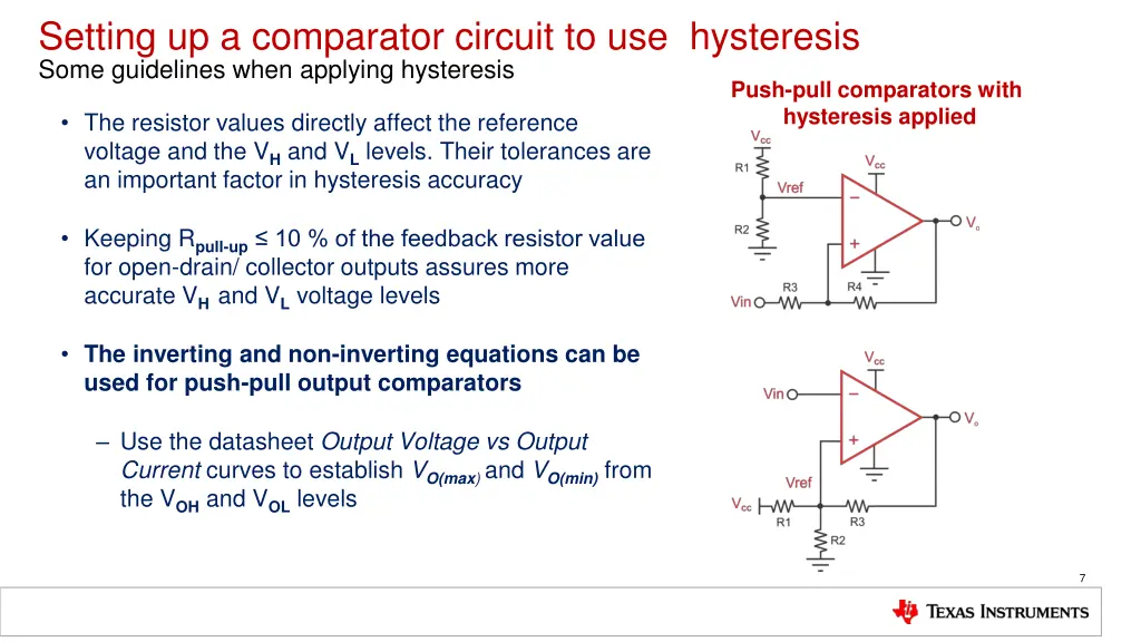 setting up a comparator circuit to use hysteresis 4