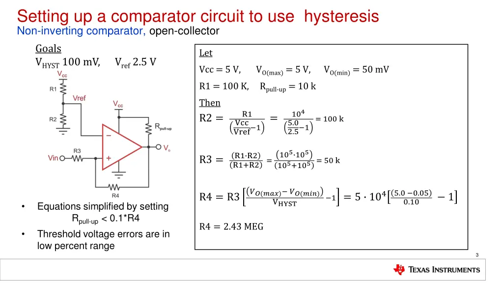 setting up a comparator circuit to use hysteresis